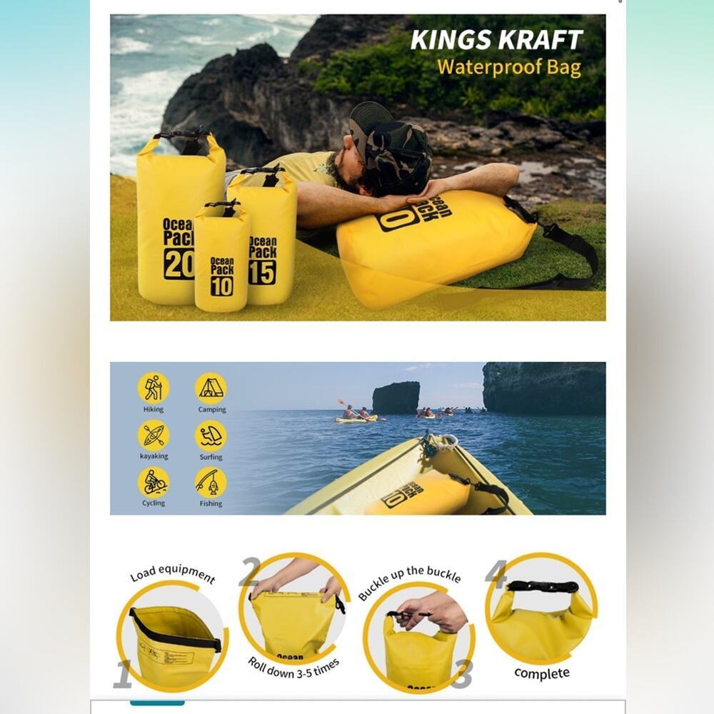 Dry Bag Waterproof for Women Men,10L Rolled Lightweight Dry Storage Bag Backpack - Picture 8 of 12